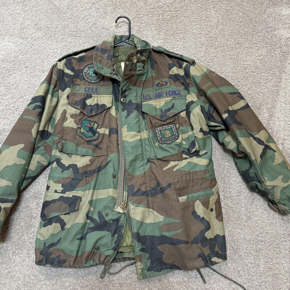 VTG US Air Force M65 Field Jacket Mens Small Woodland Camo Cold Weather SAC‎ 80s
